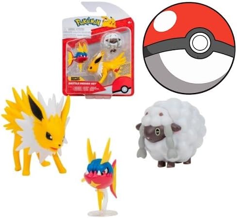 Pokemon Clip n Go Battle Feature Figure Multi-Pack Action Ready Pack Plus Sticker (Carvanha Jolteon Wooloo) - Figurio