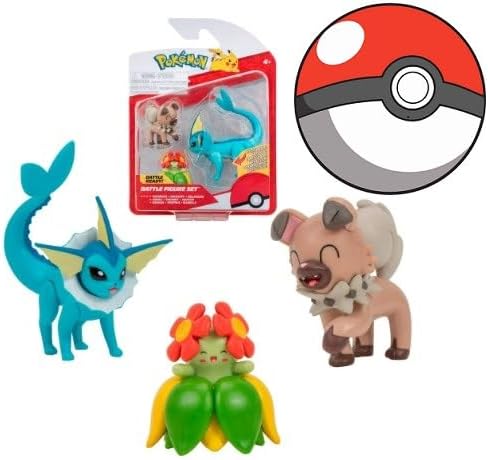 Pokemon Clip n Go Battle Feature Figure Multi-Pack Action Ready Pack Plus Sticker (Vaporeon Rockruff Bellblossom) - Figurio