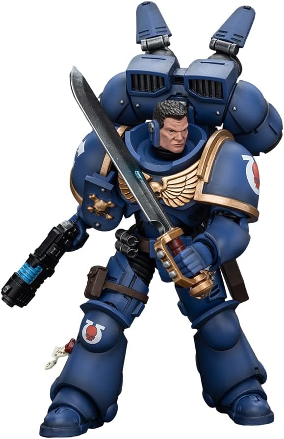 JOYTOY Warhammer 40,000 1/18 Action Figure Ultramarines Jump Pack Intercessors Sergeant with Plasma Pistol and Power Sword Collection Model Birthday Gifts - Figurio