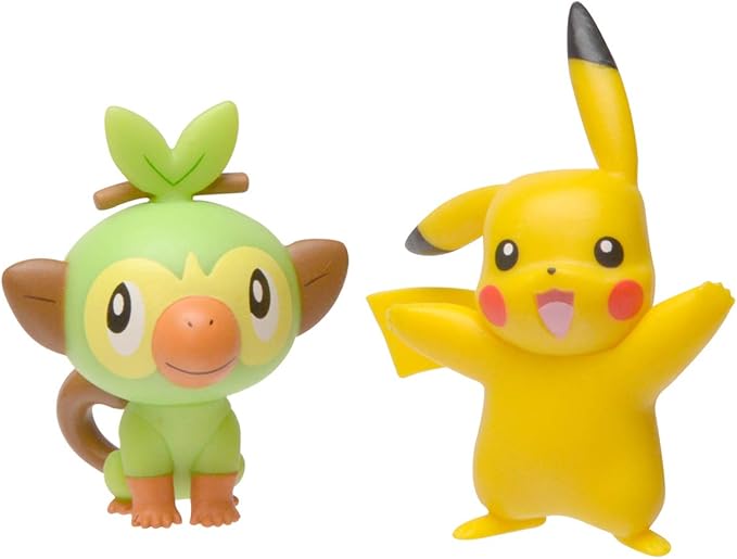 Pokemon New Sword and Shield Battle Action Figure 2 Pack - Pikachu and Grookey 2-Inch Figures - Figurio