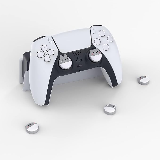 PlayVital Rabbit & Squirrel Cute Thumb Grip Caps for ps5/4 Controller, Silicone Analog Stick Caps Cover for Xbox Series X/S, Thumbstick Caps for Switch Pro Controller - Light Gray - Figurio