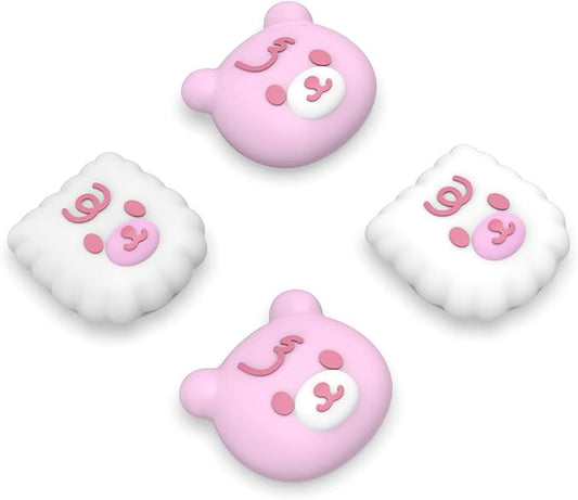 PlayVital Cute Thumb Grip Caps for ps5/4 Controller, Silicone Analog Stick Caps Cover for Xbox Series X/S, Thumbstick Caps for Switch Pro Controller - Cute Bear White & Pink - Figurio