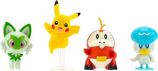 Pokémon Paldea Battle Figure 4 Pack - Features 2-Inch Pikachu, Fuecoco, Sprigatito, and Quaxly Battle Figures - Figurio