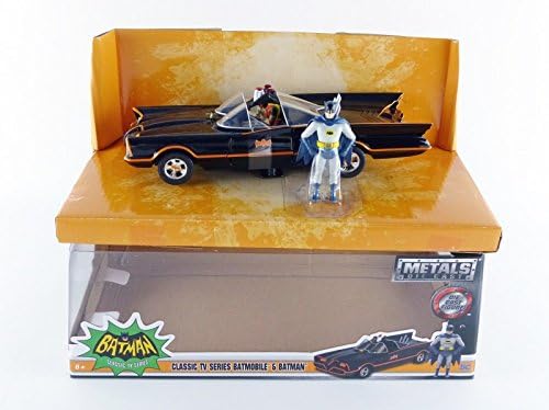 1966 Classic TV Series Batmobile 1:24 Die-Cast Car with 2.75" Batman and Robin Figures, Toys for Kids and Adults - Figurio