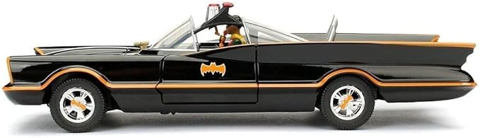 1966 Classic TV Series Batmobile 1:24 Die-Cast Car with 2.75" Batman and Robin Figures, Toys for Kids and Adults - Figurio