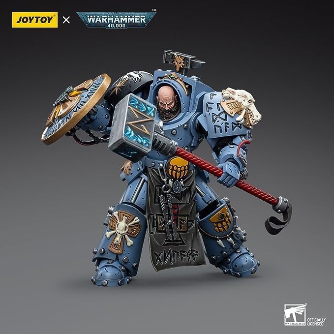 JOYTOY 1/18 Warhammer 40,000 Action Figure Space Wolves Arjac Rockfist Feirros Collection Model (4.2 inch) - Figurio