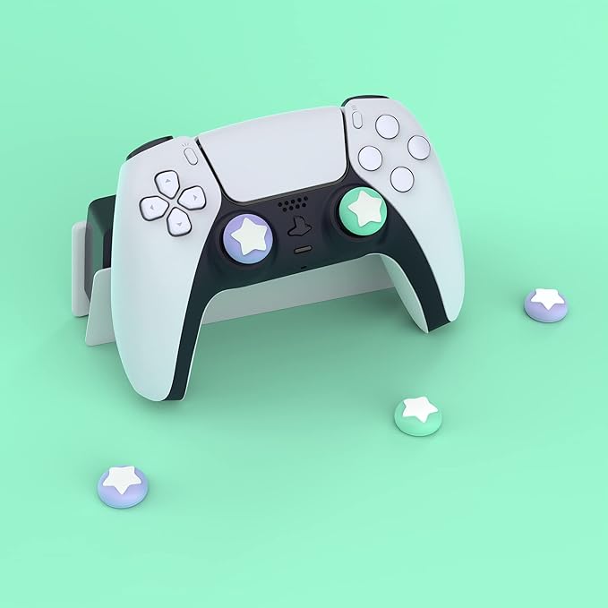 PlayVital Star Design Cute Thumb Grip Caps for ps5/4 Controller, Silicone Analog Stick Caps Cover for Xbox Series X/S, Thumbstick Caps for Switch Pro Controller - Mint Green & Light Violet - Figurio