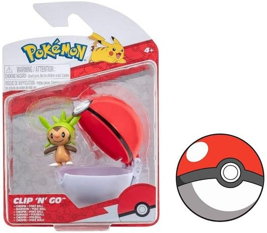 Pokemon Clip n Go Battle Feature Figure Multi-Pack Action Ready Pack Plus Sticker (Chespin and Poke Ball) - Figurio