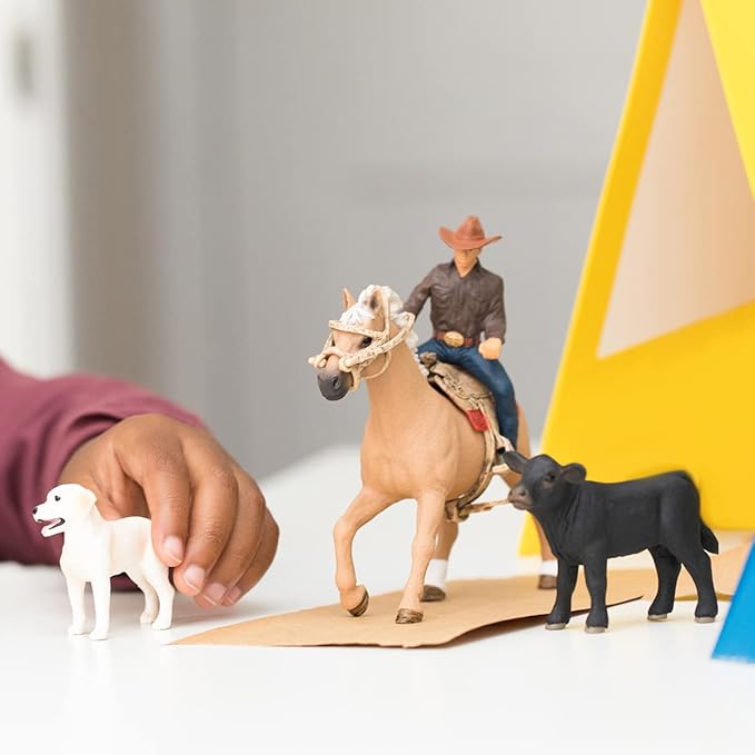 Schleich Farm World Rodeo Calf Adventure Playset - Cowboy Rodeo Rider Figurine with Horse, Cow, and Dog, Realistic Western Rodeo Farm Toys and Accessories, 6-Piece Kids Toy for Boys and Girls - Figurio