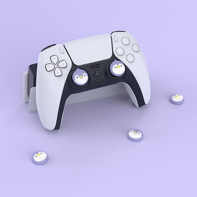 PlayVital Penguin Cute Thumb Grip Caps for ps5/4 Controller, Silicone Analog Stick Caps Cover for Xbox Series X/S, Thumbstick Caps for Switch Pro Controller - Light Violet - Figurio