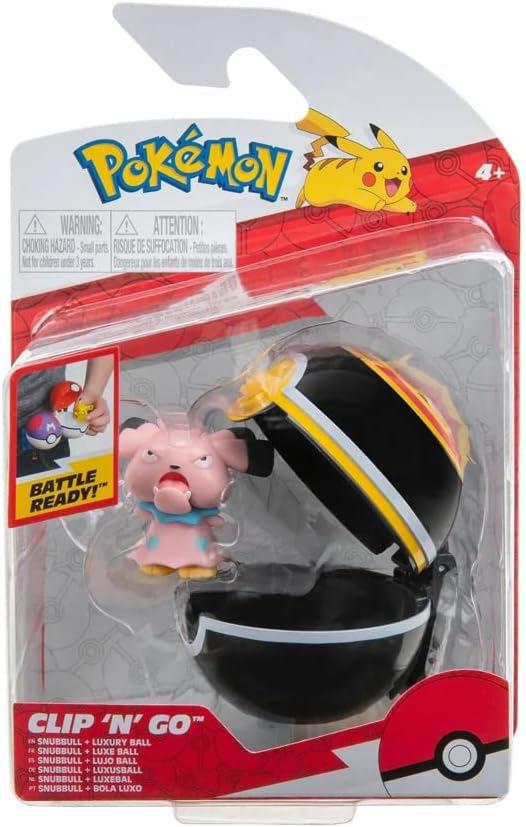 Pokemon Clip N Go - Snubbull Toy Figure 5 cm - Pokemon & Pokeball Figurines - New 2023 - Officially Licensed Toy - Figurio