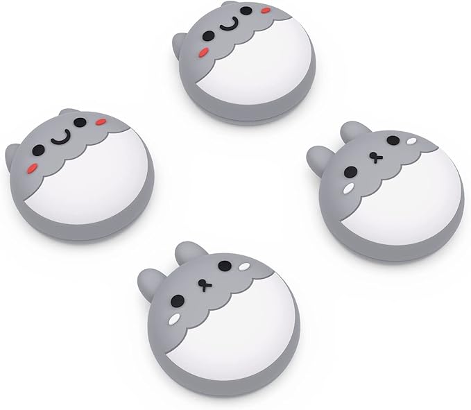 PlayVital Rabbit & Squirrel Cute Thumb Grip Caps for ps5/4 Controller, Silicone Analog Stick Caps Cover for Xbox Series X/S, Thumbstick Caps for Switch Pro Controller - Light Gray - Figurio