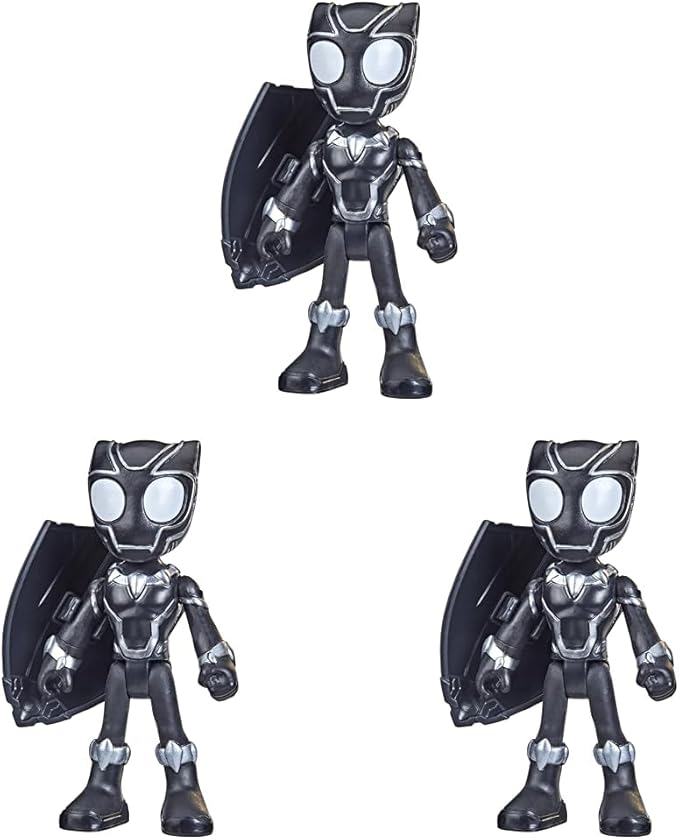 Spidey and his Amazing Friends Marvel Black Panther Hero Figure Toy, 4-Inch Super Hero Action Figure with 1 Accessory for Kids Ages 3 and Up, Small (Pack of 3) - Figurio