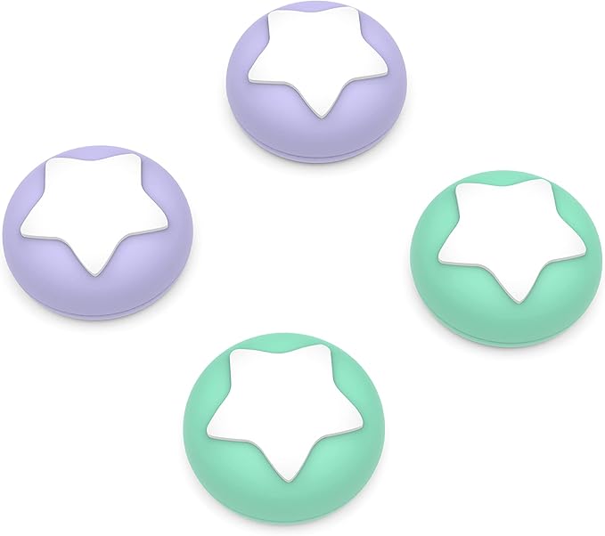 PlayVital Star Design Cute Thumb Grip Caps for ps5/4 Controller, Silicone Analog Stick Caps Cover for Xbox Series X/S, Thumbstick Caps for Switch Pro Controller - Mint Green & Light Violet - Figurio