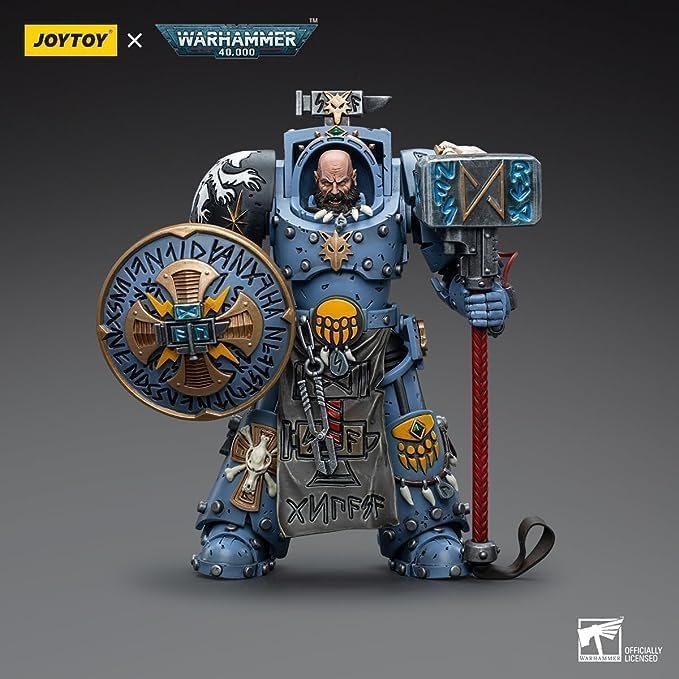 JOYTOY 1/18 Warhammer 40,000 Action Figure Space Wolves Arjac Rockfist Feirros Collection Model (4.2 inch) - Figurio