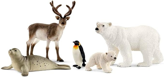 Schleich Wild Life Realistic Arctic Polar Animal Figurine Playset - 5-Piece High Detail Arctic Animal Toys Featuring Reindeer, Polar Bear Figure, Penguin, and Seal Figurines, Gift for Kids Ages 3+ - Figurio