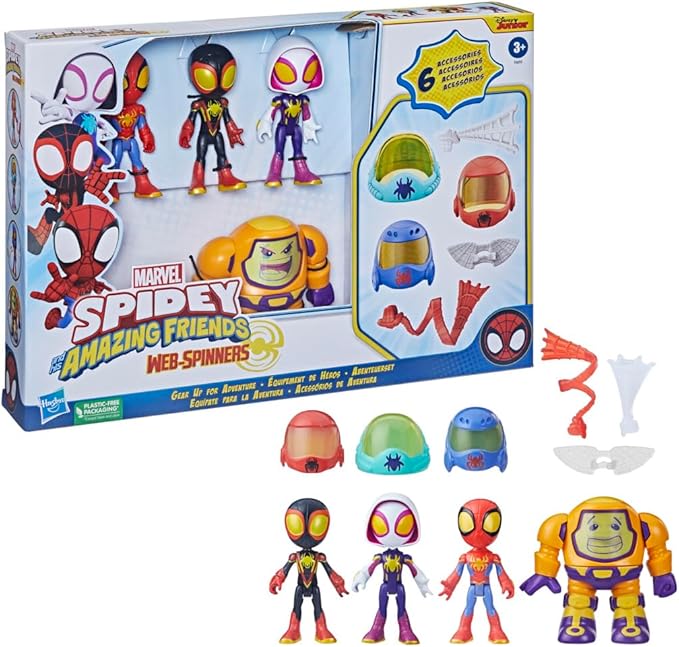 Spidey and his Amazing Friends Marvel Web-Spinners Gear Up for Adventure 4-Pack, 4-Inch Action Figures with 6 Accessories, Super Hero Toys for Kids 3+ - Figurio