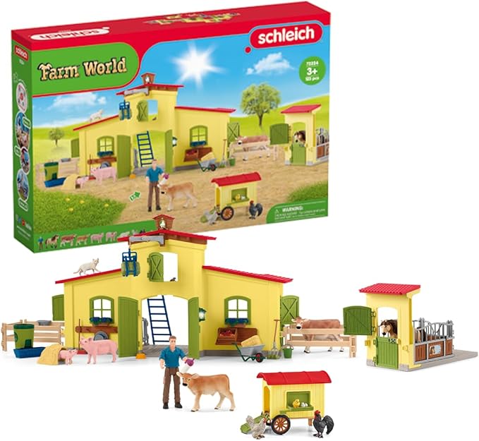 Schleich Farm World Giant 123-Piece Playset Pack with Farmhouse, Chicken Coop, Horse Stall, Farm Toys for Toddlers Ages 3+ - Figurio