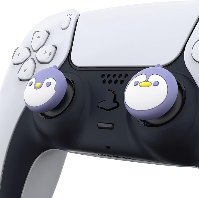 PlayVital Penguin Cute Thumb Grip Caps for ps5/4 Controller, Silicone Analog Stick Caps Cover for Xbox Series X/S, Thumbstick Caps for Switch Pro Controller - Light Violet - Figurio