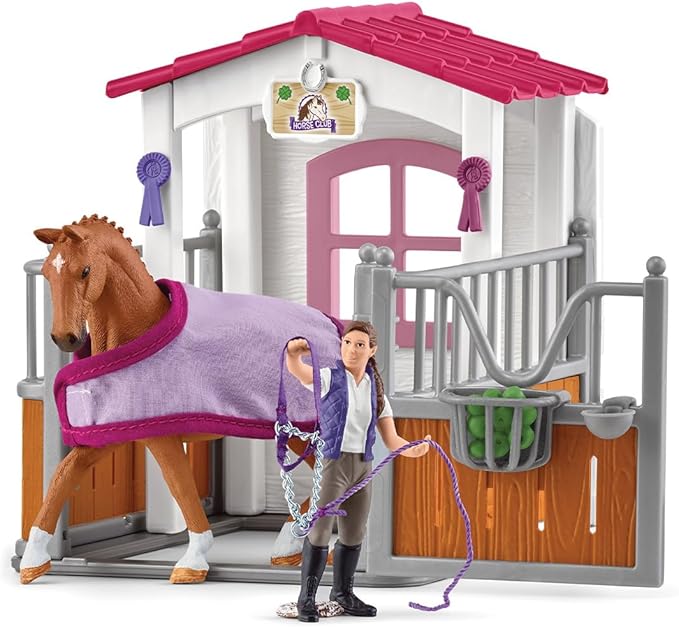 Schleich Horse Club 13-Piece Toy for Girls and Boys Ages 5+, Horse Wash Area with Stall (72177) Multi-Color - Figurio