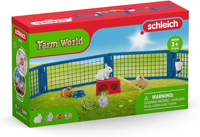 Schleich Farm World, Animal Toys for Kids, Rabbit and Guinea Pig Toy Set with Hutch 14-Piece Set, Ages 3+ - Figurio