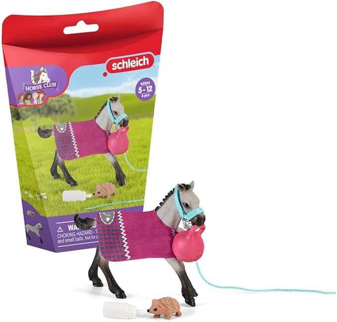 Schleich Horse Club Playful Foal Horse Playset - Authentic Toy Figure with Removable Blanket, Bottle, and Ball Accessories, Fun and Imaginative Play for Boys and Girls, Gift for Kids Ages 5+ - Figurio