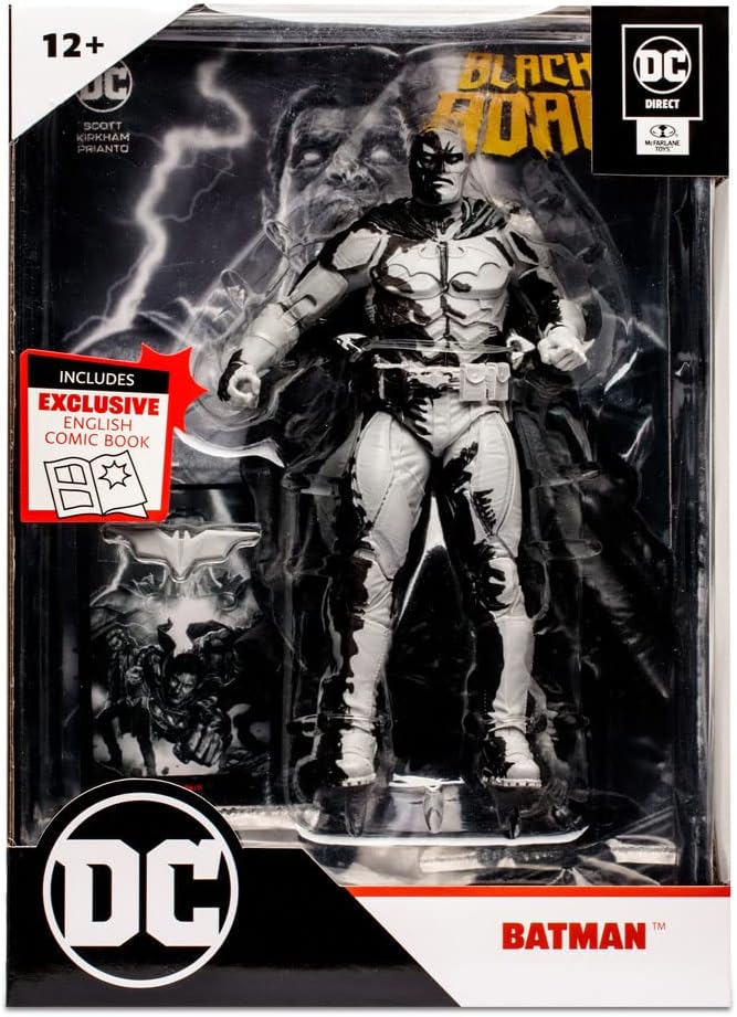 McFarlane Toys, 7-Inch DC Direct Black Adam Gold Label Batman Action (Line Art Variant) Figure with 22 Moving Parts, Collectible DC Black Adam Comic Figure with Unique Comic Book – Ages 12+ - Figurio