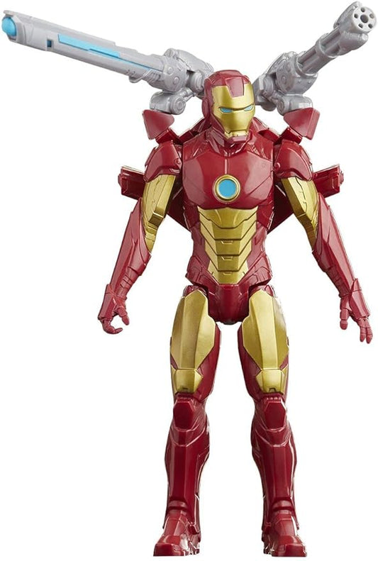 Avengers Marvel Titan Hero Series Blast Gear Iron Man Action Figure, 12-Inch Toy, with Launcher, 2 Accessories and Projectile, Ages 4 and Up, Red - Figurio