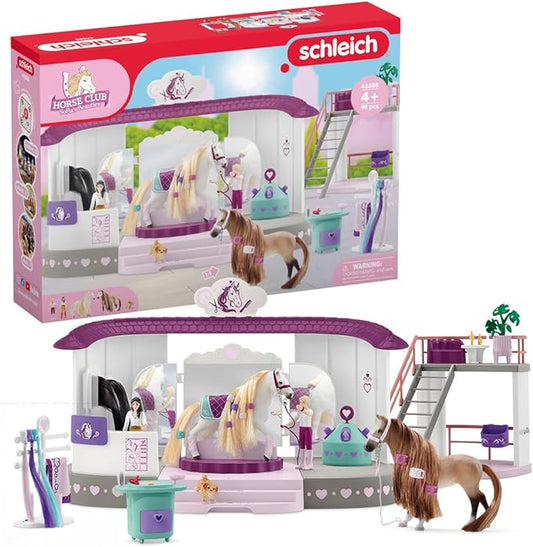 Schleich Horse Club Sofia's Beauties Horse Beauty Salon Stable with Brushing Accessories and Figurines Playset - 99-Piece Horse Beauty Salon Toy for Grooming and Brushing, Gift for Kids Age 4+ - Figurio