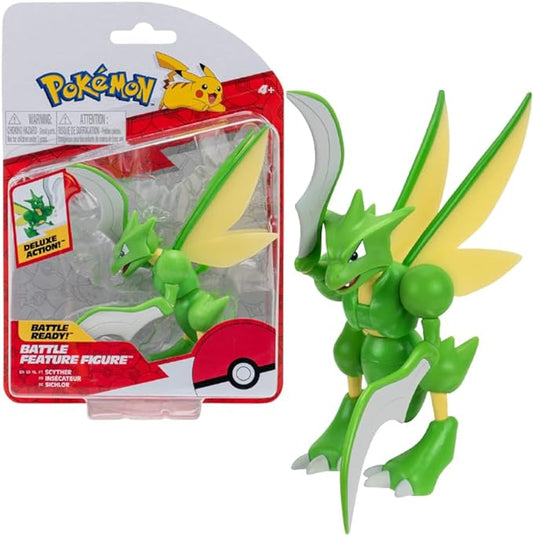 Pokémon SCYTHER Battle Feature Figure - 4.5-Inch Scyther Battle Figure with Chop Attack Arms - Figurio