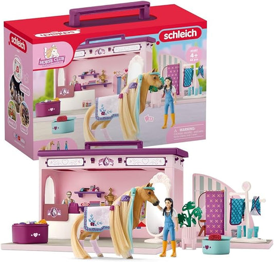 Schleich Horse Club Sofia's Beauties Horse Pop-Up Boutique with Hair Brushing Accessories and Figurines - 25-Piece Brushable Hair Pop-up Horse Salon Boutique For Grooming Horses, Gift for Kids Ages 4+ - Figurio