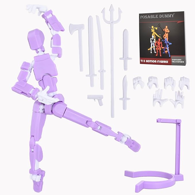 Creative Action Figure with Pose Stand,Building Toy Sets,3D Robot,Lucky Puppet Joints for Boys,Girls,Men,Women,Multi-Jointed Moveable Dummy Desk Decoration,Desktop Ornament for Game Lover (Purple) - Figurio