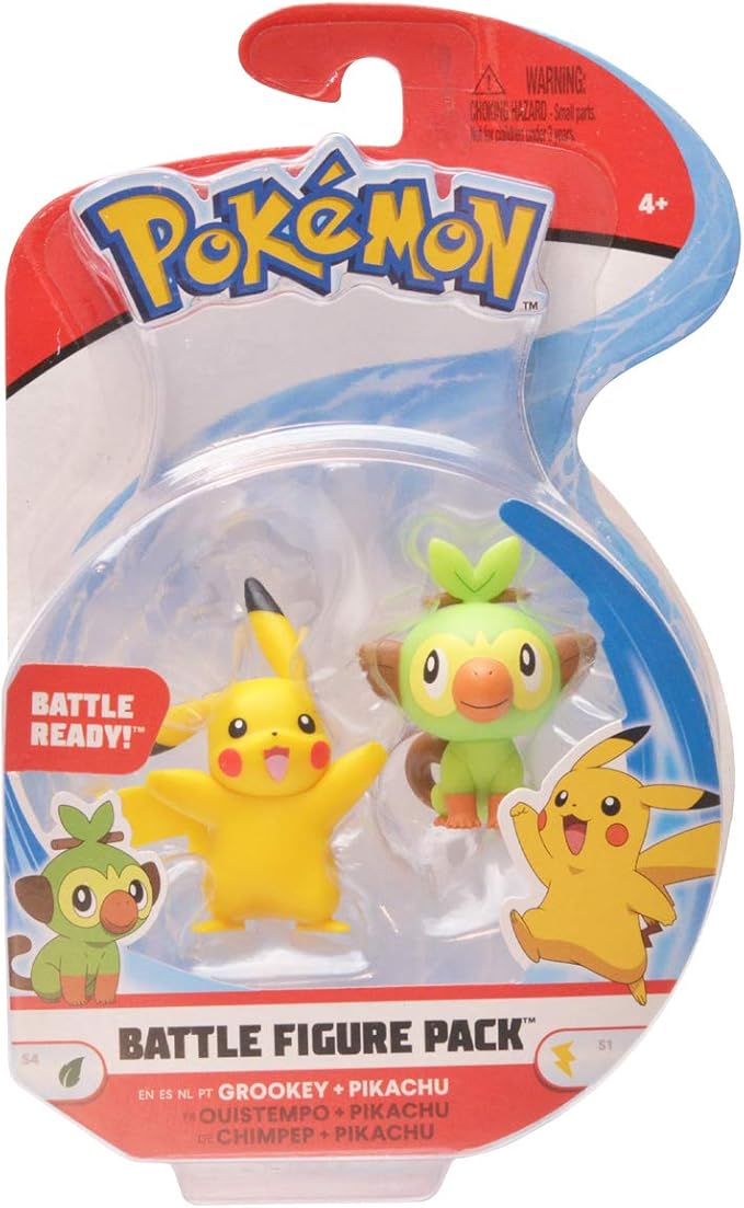 Pokemon New Sword and Shield Battle Action Figure 2 Pack - Pikachu and Grookey 2-Inch Figures - Figurio