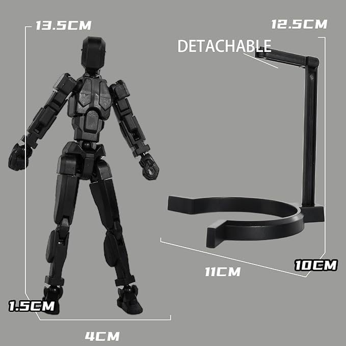 Creative Action Figure with Pose Stand,Building Toy Sets,3D Robot,Lucky Puppet Joints for Boys,Girls,Men,Women,Multi-Jointed Moveable Dummy Desk Decoration,Desktop Ornament for Game Lover (Black) - Figurio