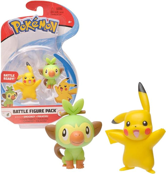 Pokemon New Sword and Shield Battle Action Figure 2 Pack - Pikachu and Grookey 2-Inch Figures - Figurio