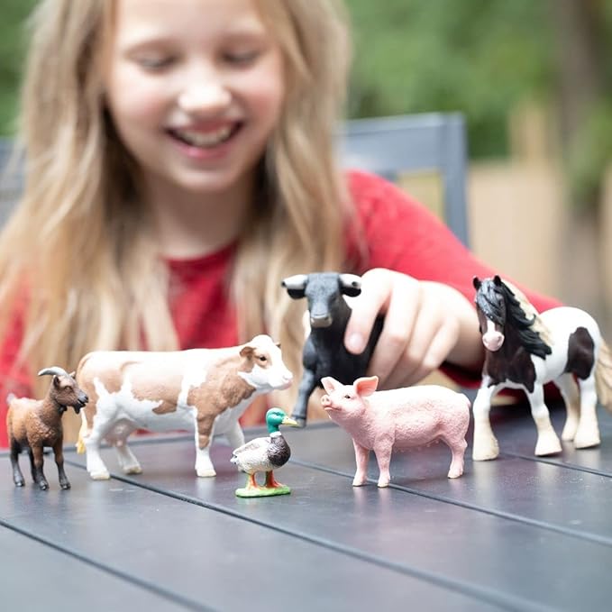 Schleich Farm World Farm Animals Horse, Cow, Bull, Goat, Duck and Pig Figurine Playset - 6-Piece Realistic and Durable Animal Figurines, Gift for Kids and Toddlers Ages 3+ - Figurio