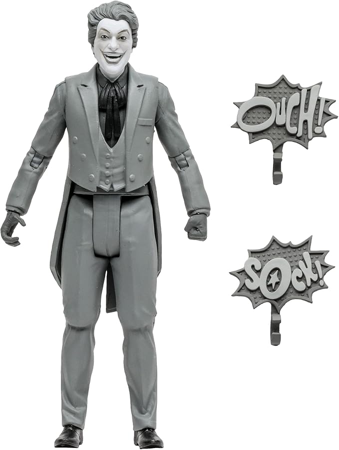 McFarlane Toys, DC Multiverse, 5-inch DC Retro The Joker (Black and White) Action Figure with Action Word Bubbles, Collectible DC Retro 1960's TV Figure – Ages 12+ - Figurio