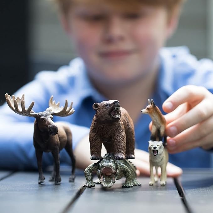 Schleich Wild Life, Realistic North American and Woodland Animal Toys for Kids, Animal Set with Moose, Grizzly Bear, Fox, Wolf and Alligator Toys, Ages 3+ - Figurio