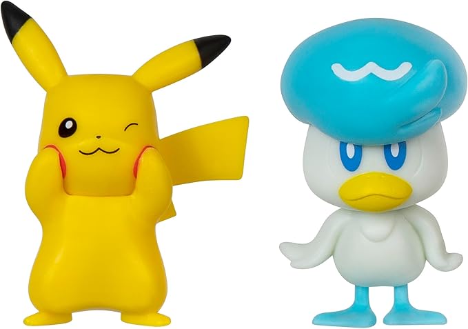 Pokémon Battle Figure First Partner 2 Pack - 2-Inch Quaxly and Pikachu Battle Figures with Authentic Details - Figurio