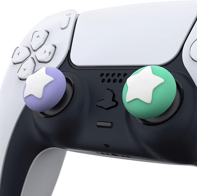 PlayVital Star Design Cute Thumb Grip Caps for ps5/4 Controller, Silicone Analog Stick Caps Cover for Xbox Series X/S, Thumbstick Caps for Switch Pro Controller - Mint Green & Light Violet - Figurio