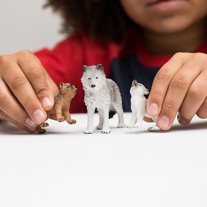 Schleich Wild Life 3pc. Mother Wolf and Baby Wolf Pups Figurine Set - Authentic and Highly Detailed Toy Set, Durable for Education and Fun Play, Perfect for Boys and Girls, Ages 3+ - Figurio