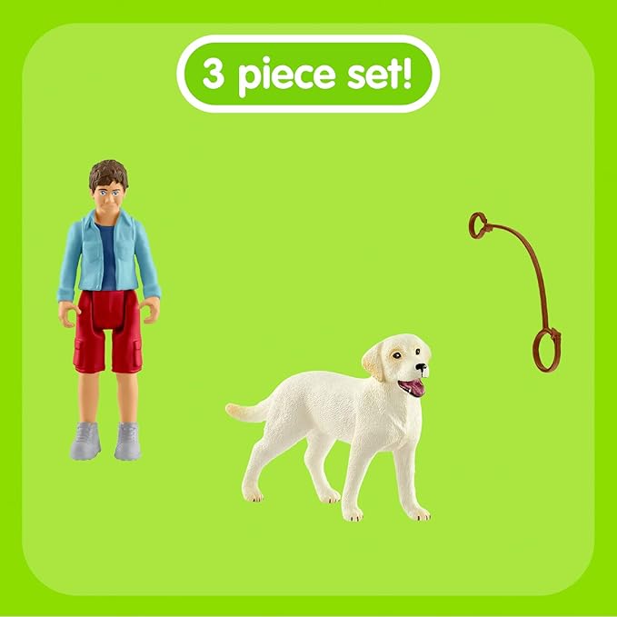 Schleich Farm World, Animal Toys for Boys and Girls Ages 3-8, 3-Piece Playset, Dog Walker with Labrador Retriever - Figurio