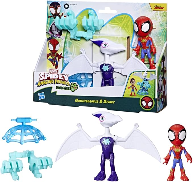 Spidey and his Amazing Friends Marvel Dino-Webs Ghostasaurus & Spidey 4-inch-Scale Spider-Man Action Figure Set, Toys for Kids Ages 3 and Up - Figurio