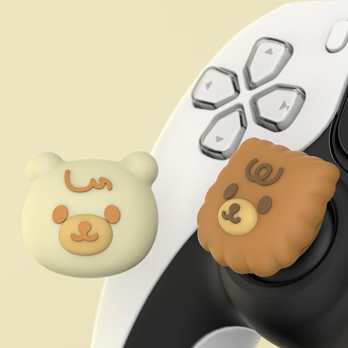 PlayVital Cute Thumb Grip Caps for ps5/4 Controller, Silicone Analog Stick Caps Cover for Xbox Series X/S, Thumbstick Caps for Switch Pro Controller - Cute Bear - Figurio