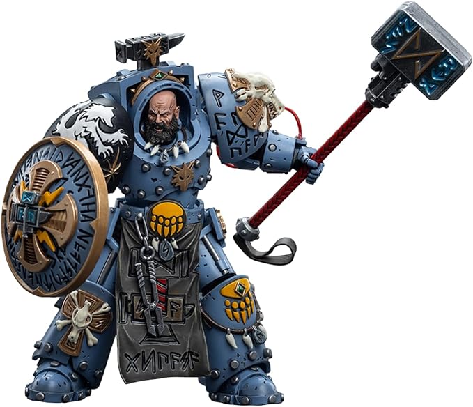 JOYTOY 1/18 Warhammer 40,000 Action Figure Space Wolves Arjac Rockfist Feirros Collection Model (4.2 inch) - Figurio