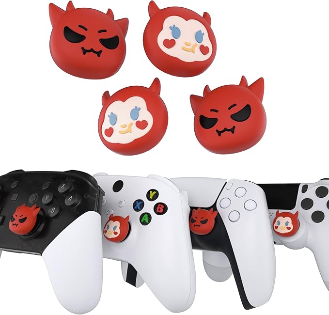 PlayVital Halloween Thumb Grip Caps for ps5/4 Controller, Silicone Analog Stick Caps Cover for Xbox Series X/S, Thumbstick Caps for Switch Pro Controller - Little Devils - Figurio