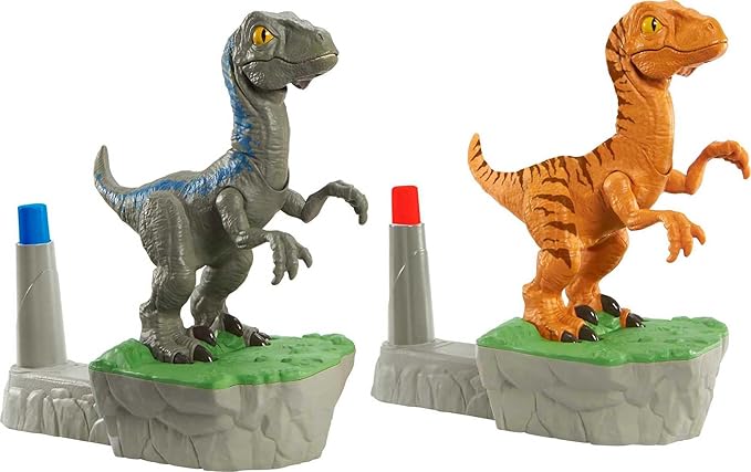 Mattel Games Rock 'Em Sock 'Em Raptors Jurassic World Domination Kids Game Fighting Raptors with Blue vs Atrociraptor - Figurio