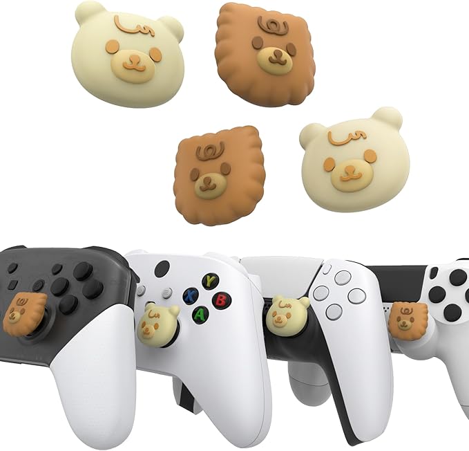 PlayVital Cute Thumb Grip Caps for ps5/4 Controller, Silicone Analog Stick Caps Cover for Xbox Series X/S, Thumbstick Caps for Switch Pro Controller - Cute Bear - Figurio