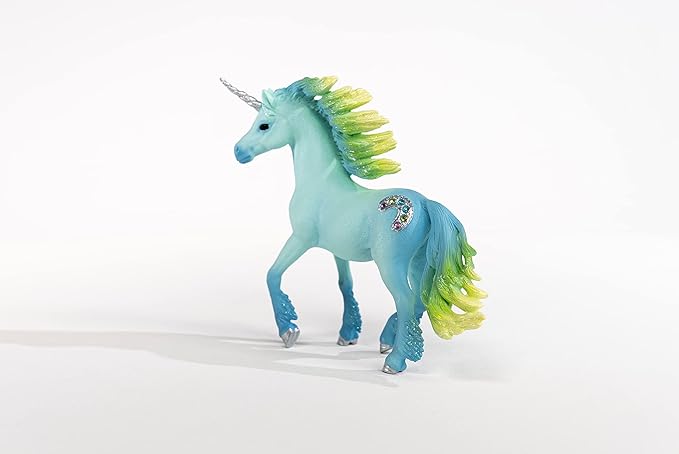 Schleich bayala, Unicorn Toys for Girls and Boys, Marshmallow Unicorn Stallion, Blue and Green ,with Gems, Ages 5+ - Figurio