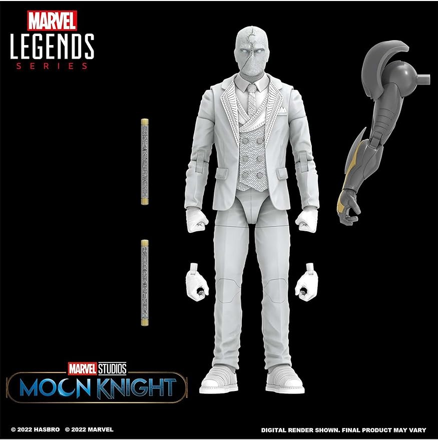 Marvel Legends Series Disney Plus Mr. Knight MCU Series Action Figure 6-inch Collectible Toy, Includes 4 Accessories and 1 Build-A-Figure Part,White - Figurio